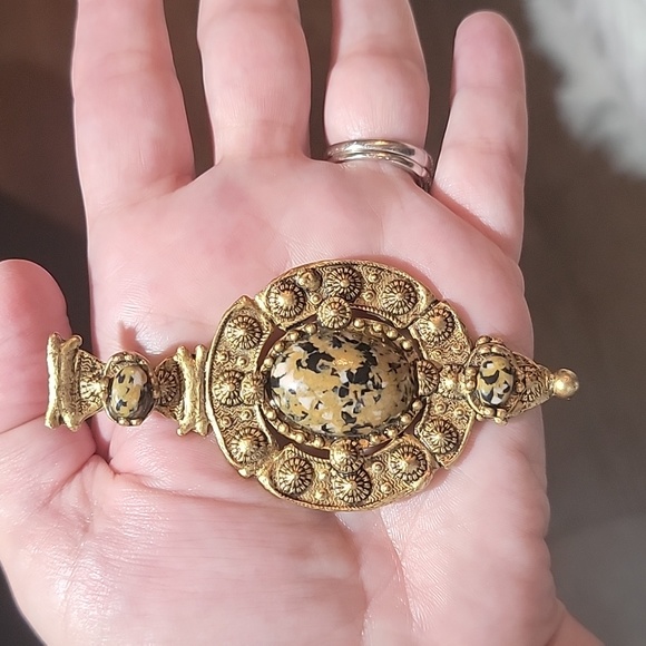 Artisan Dalmatian Stone Gold Tone Statement Pendant Only - Picture 1 of 6